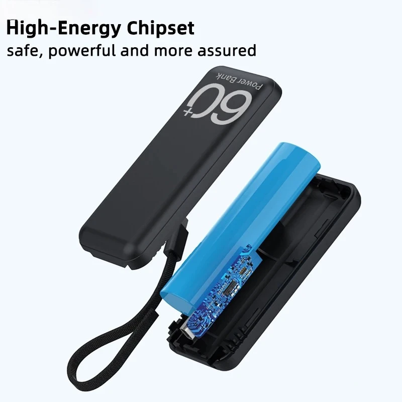 5000mAh Mini Power Bank With Type-C Cable Portable Fast Charging Mobile External Spare Battery Charger for iPhone Samsung Xiaomi