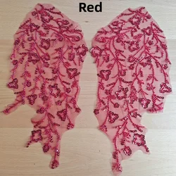 Lace Tube Bead Embroidery, Mirror Flower, Handmade, DIY Wedding Dress, Home Decoration Accessories, RS4801, 10Pcs/5Pair, 40x19cm