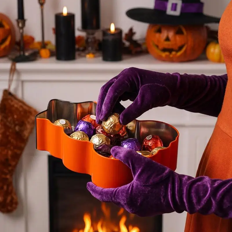 ~Halloween Stacked Pumpkin Shaped Tinplate Storage Empty Packaging Box Large Capacity For Halloween Party Candies Cookies