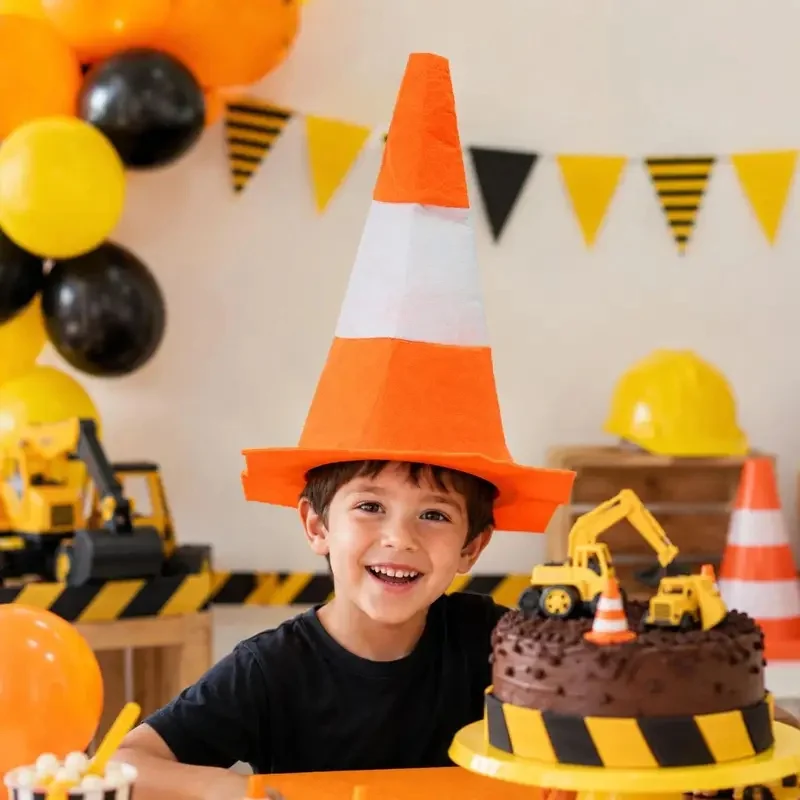 Foldable Traffic Cone Theme Hat Fun Stage Performance Costume Cosplay Roadblock Hats Halloween New Year Party Dress Up Props