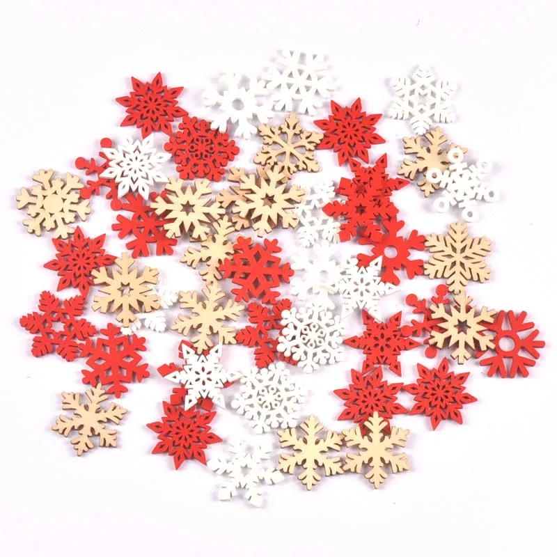 50pcs Mixed Wood White Christmas Snowflake Scrapbooking Crafts For DIY Accessories Home Decoration Tree Ornament MT3295