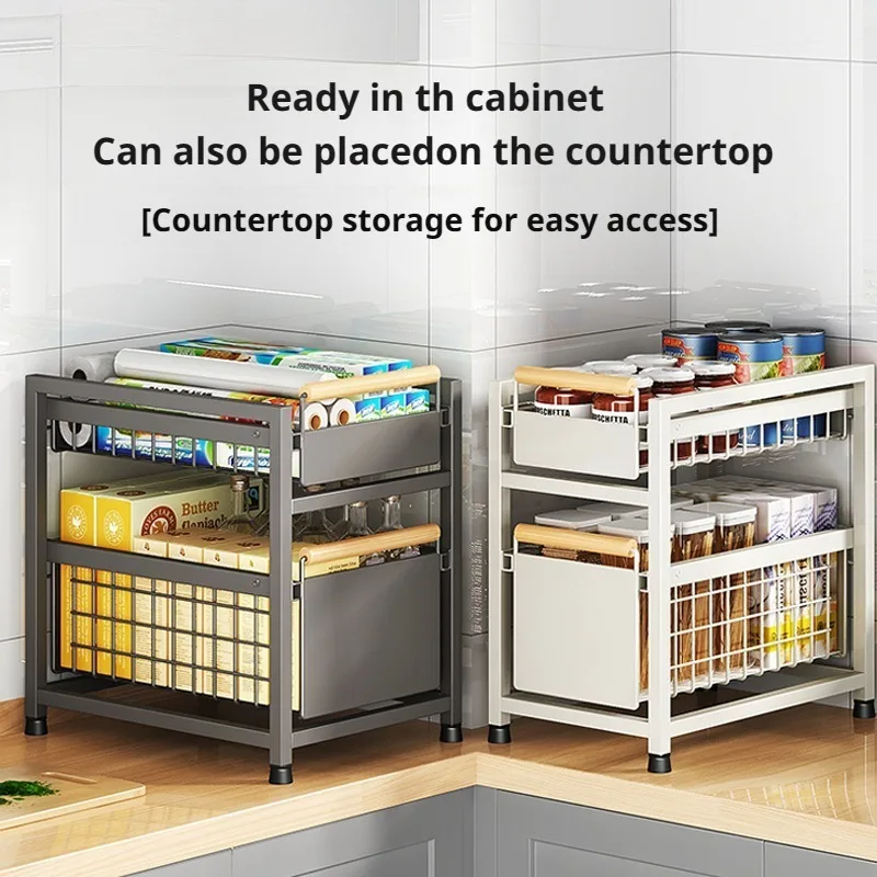 

Kitchen shelf multifunctional external storage rack pullout dish organizer countertop shelving