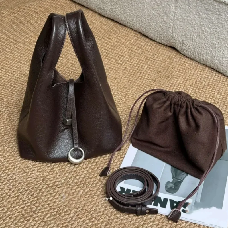 

Luxury Handbag Casual Basket Bag Highquality Leather Crossbody Bag Simple Bucket Bag With Inner Pocket Brand Korean Shoulder Bag