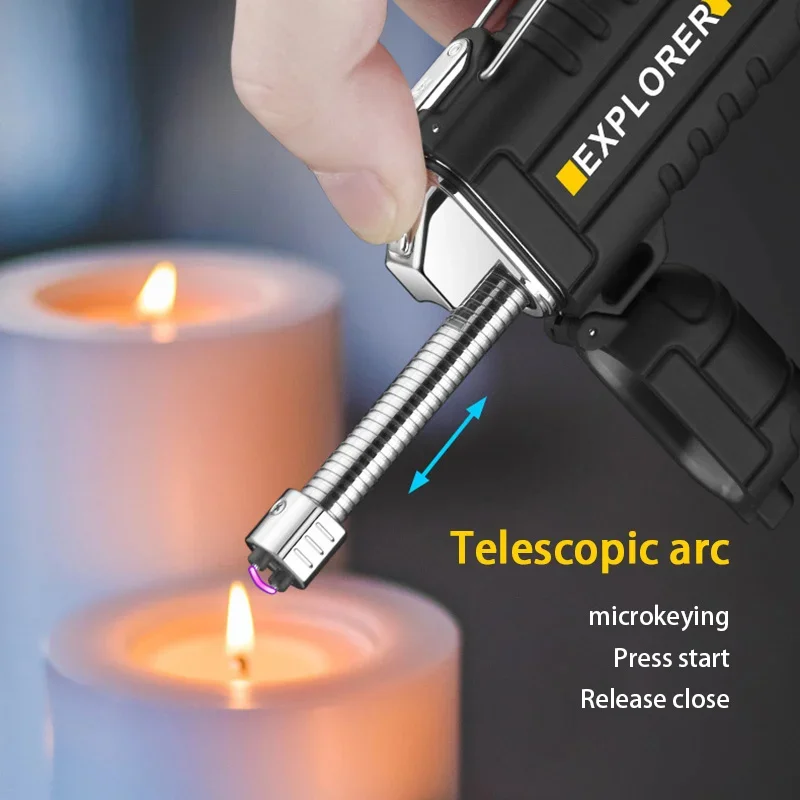 

Windproof Lighter Type-C Rechargeable Portable Waterproof Outdoor Ignitors Retractable Hose Camping Ignition Equipments Pendants