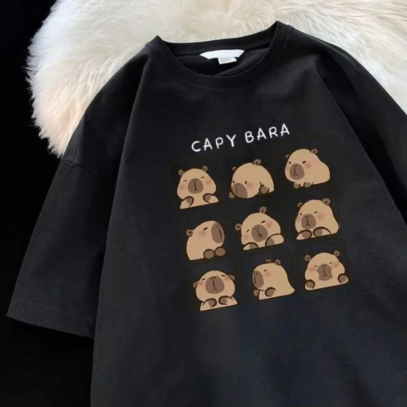 Capybara Print T-Shirts Damen Manga Grafik Y2K T-Shirt Harajuku Top Weibliche japanische Manga Designer Kleidung