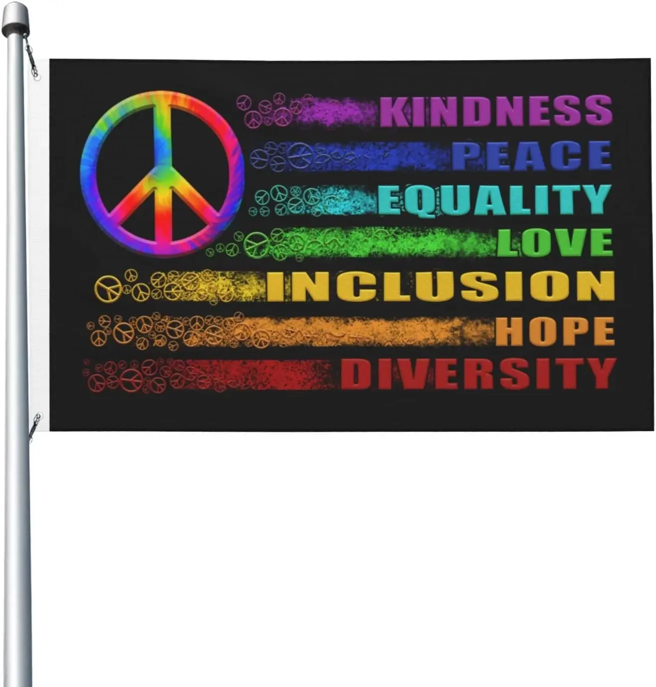Flagicts 100% Polyester Tie Dye Kindness Peace Equalitylove Inclusion Hope Diversity Flag