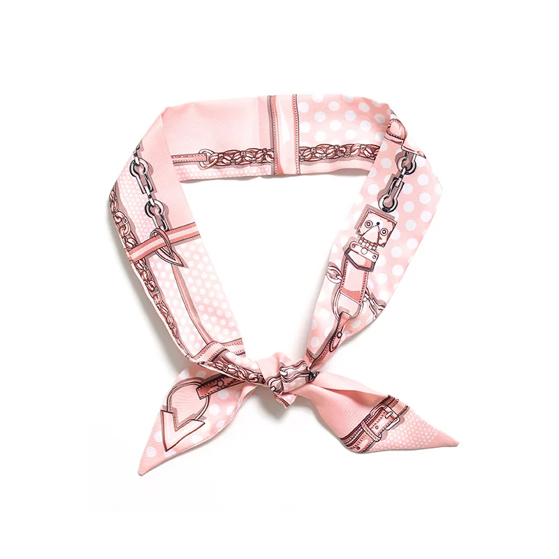 2022 Skinny Silk Scarf Women Luxury Brand Hair Band Plaid Dot Chain Head Scarf Long Ribbon Foulard Wrap Handle Bag Scarves