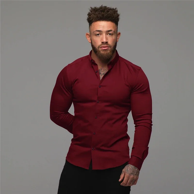 Autumn Fashion Slim Fit Button Long Sleeve Shirts Men Casual Sportswear Dress Shirt Male Hipster Shirts Tops Fitness Clothing