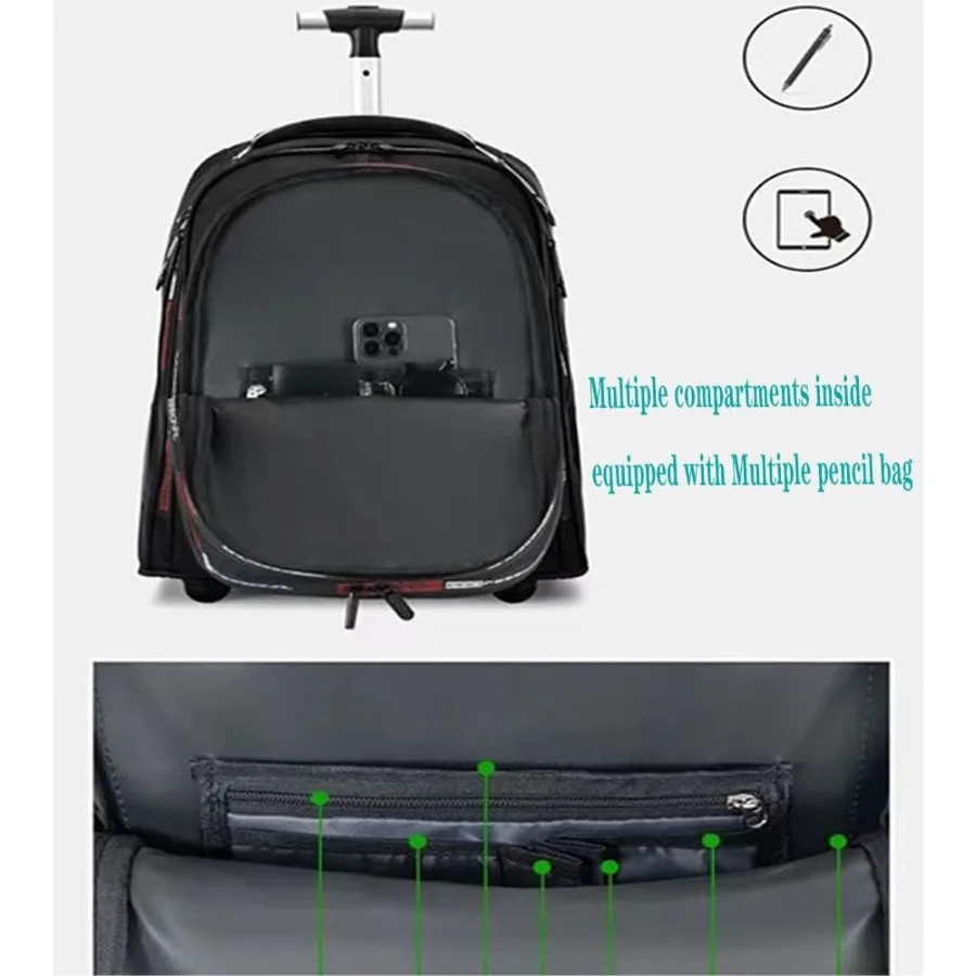 حقيبة ظهر عالية الجودة للسفر للبالغين مقاس 22 بوصة للكمبيوتر المحمول مع عجلات كبيرة حقيبة ظهر دوارة مقاومة للماء بعجلات #5