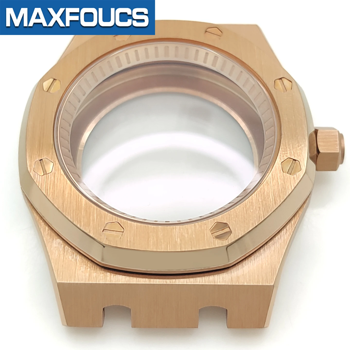 A.P. Uhrengehäuse im Stil MOD SKX NH35 NH36 4R36 Roségold Edelstahl Glänzend/Gebürstet Krone Saphirglas Uhrengehäuse Kundenspezifische Teile – Detail 12
