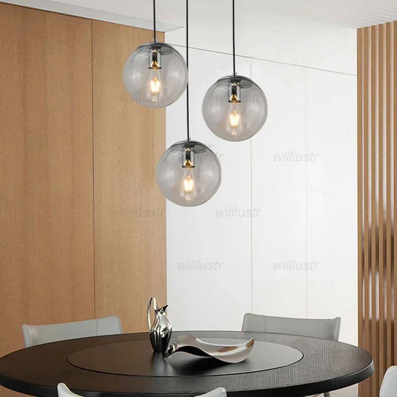 Imagem -05 - Black Gold Silver Metal Pendant Lamp Glass Globe Suspension Light Loft Café Hotel Clear Amber Smoke Hanging Teto Lustre