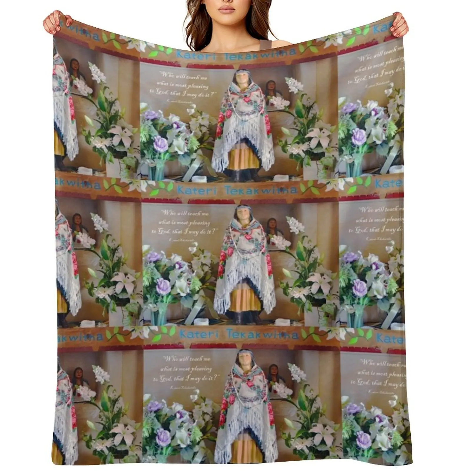 Saint Kateri Tekakwitha Isleta Pueblo New Mexico Throw Blanket Weighted Plaid on the sofa Soft Big Beach Blankets