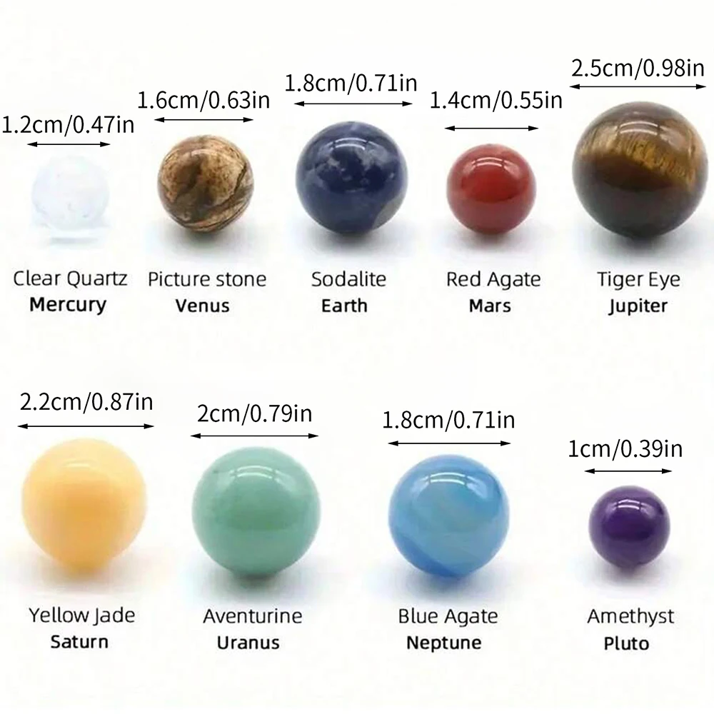 Solar System Natural Crystal Gemstones Set 9 Planets Sphere Ball Stone Galaxy Model Ornaments Gift Home Office Decor image 2
