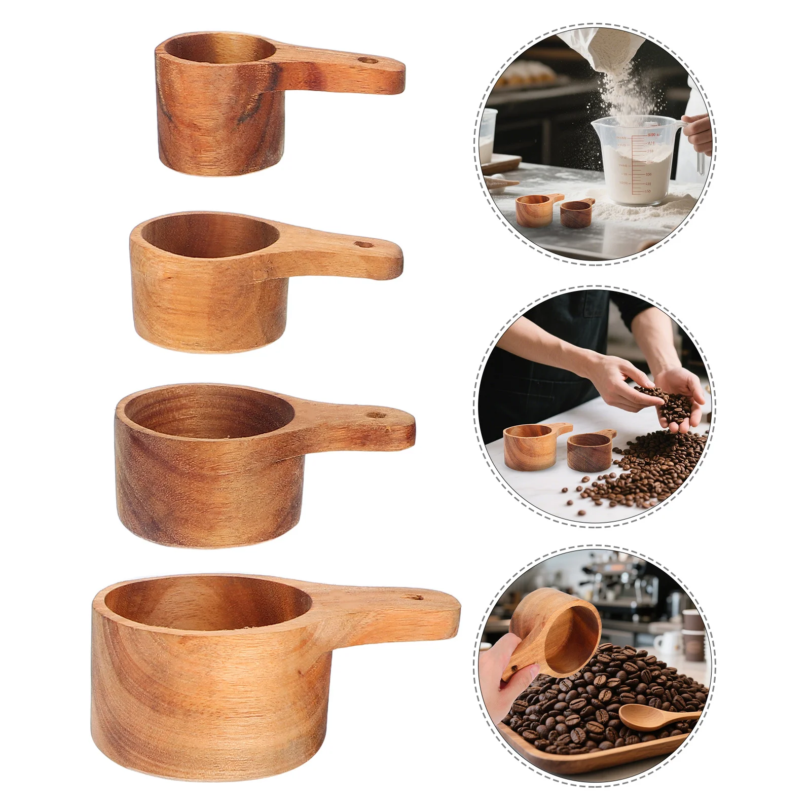 

4Pcs Wooden Measuring Spoons Set for Kitchen Baking Accurate Coffee Tea Flour Scoop Sturdy Long Term Use Easy to Clean