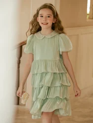 Baby Girls Dresses Short Puff Sleeve Light Green Fashion Princess Clothing 2022 Summer 3T 12T Prom Party Bridesmaid Kawaii Dress