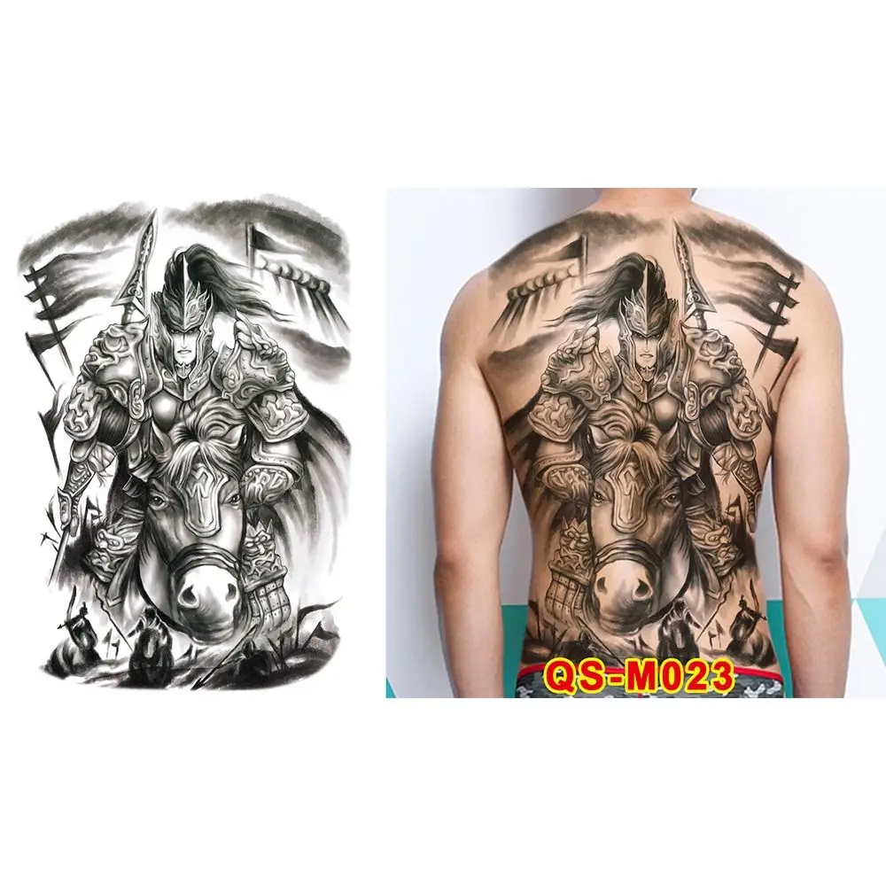 Water Transfer Printing Full Back Tattoo Sticker Angel Wings Cross Guan Gong Full Back Tattoo Patch Zhao Yun Waterproof