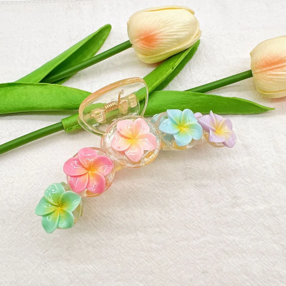 Bohemia Plumeria Flower Hair Claw Korean Style Headwear Summer Flower Claw Clip Crab Cllip Hair Clamps Ponytail Shark Clip