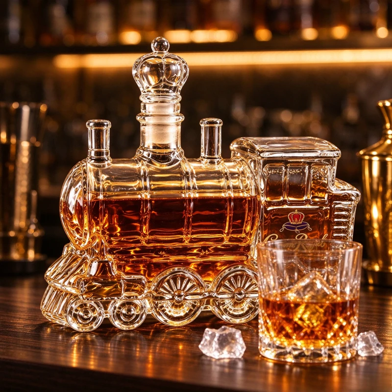 Vintage Collectible Liquor Bottles - Vintage stoomtrein glazen karaf, creatieve whiskyfles,