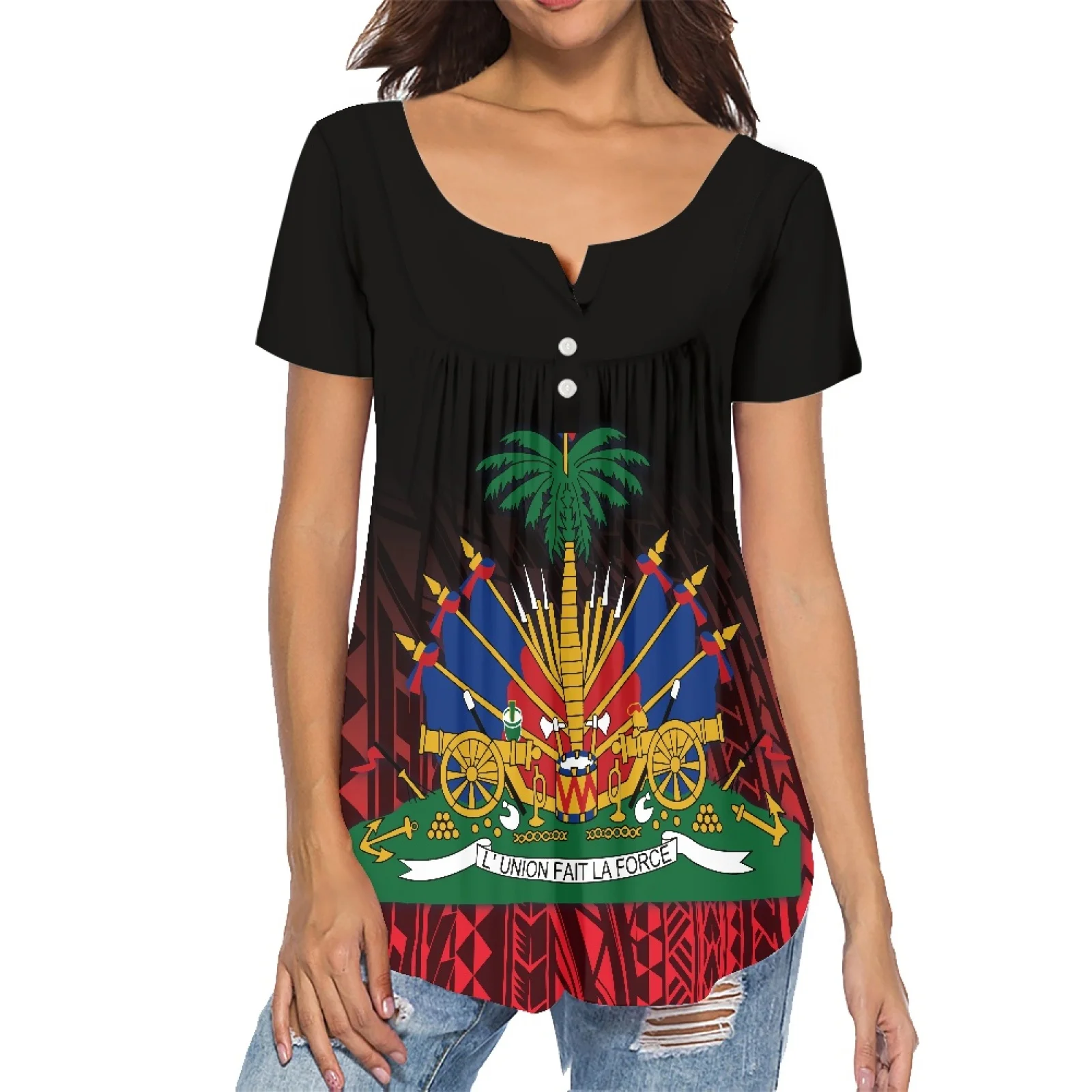 

Polynesia Hawaii Samoa 2023 Summer Girls Shirts Fashion Tattoo Printing Women Clothing Short Sleeve V-neck Casual Women T-Shirts