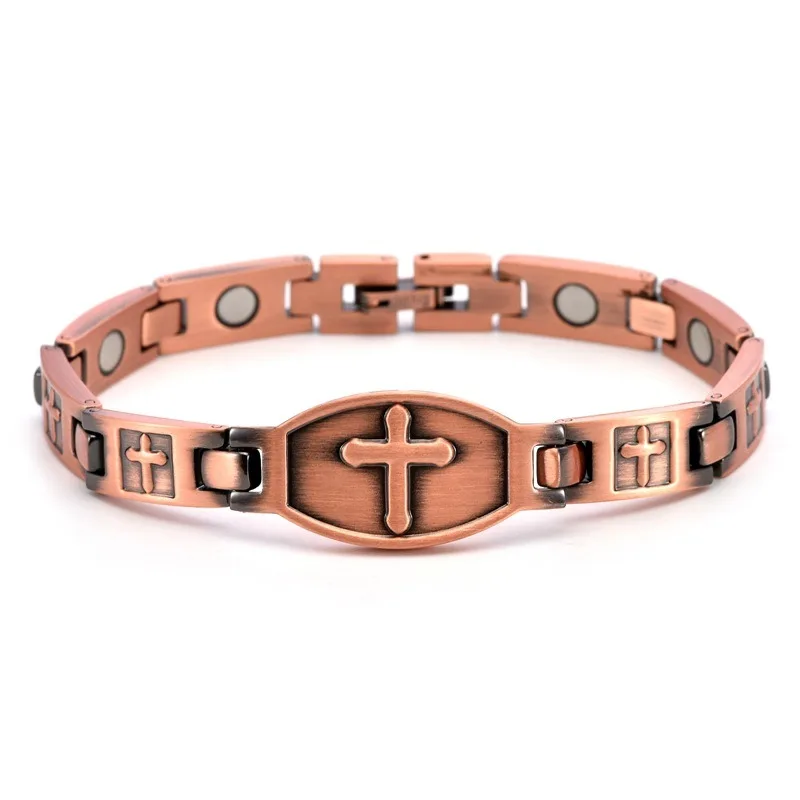 Vintage Cross Pure Copper Bracelet Negative Ion Magnetic Therapy Pain Relief Health Fashion Unisex Wrist Jewelry