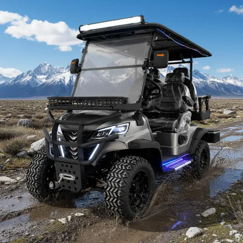 High Performance 4 Passenger Electric Golf Buggy 72V 5KW Motor All Terrain Lifted Suspension Neighborhood Street Legal Vehicle