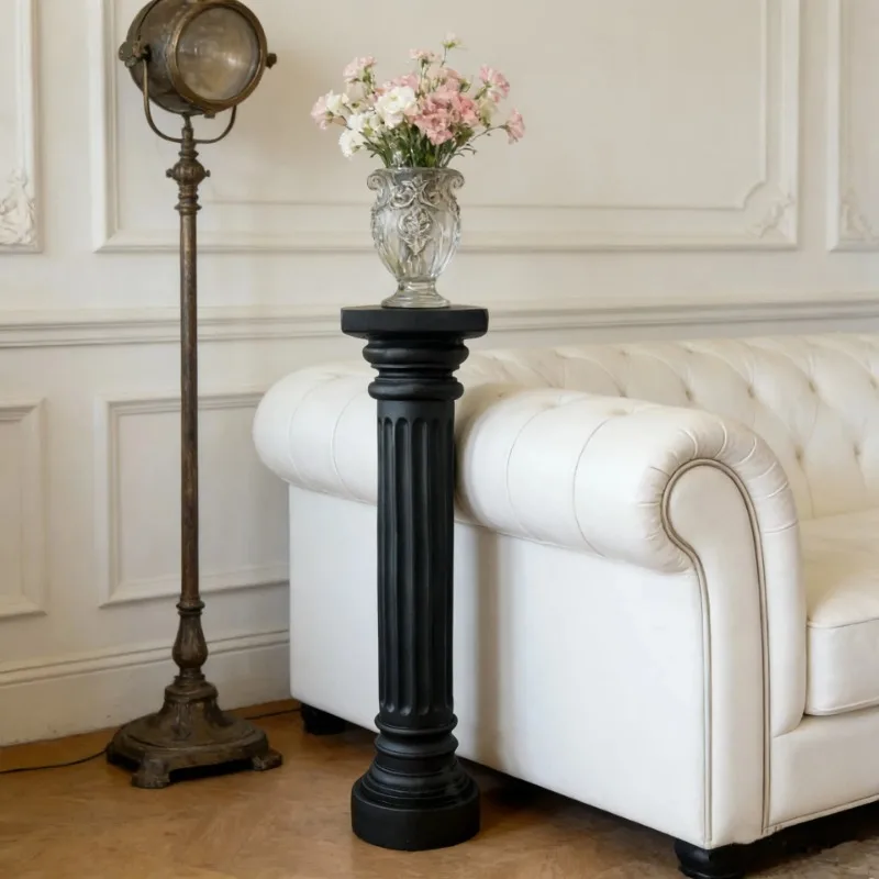 Pure black texture thin high Roman column indoor home entrance living room decoration window shooting props ornament