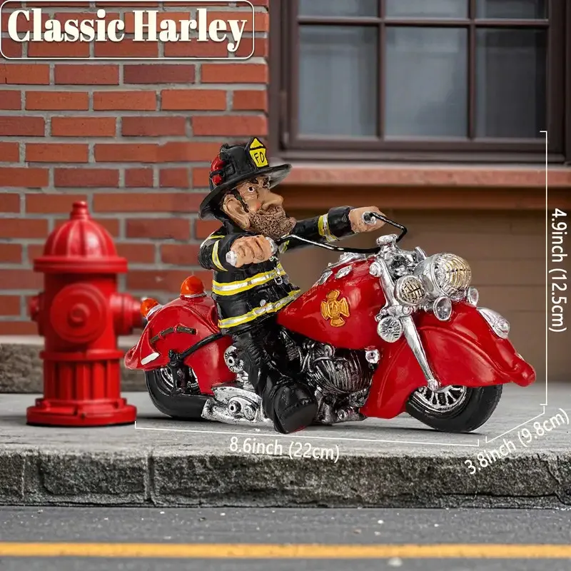 Firefighter Motorcycle Figurine, Vintage Firebike Resin Model, Unique Collectible Desk Decoration for Home Office, Gift