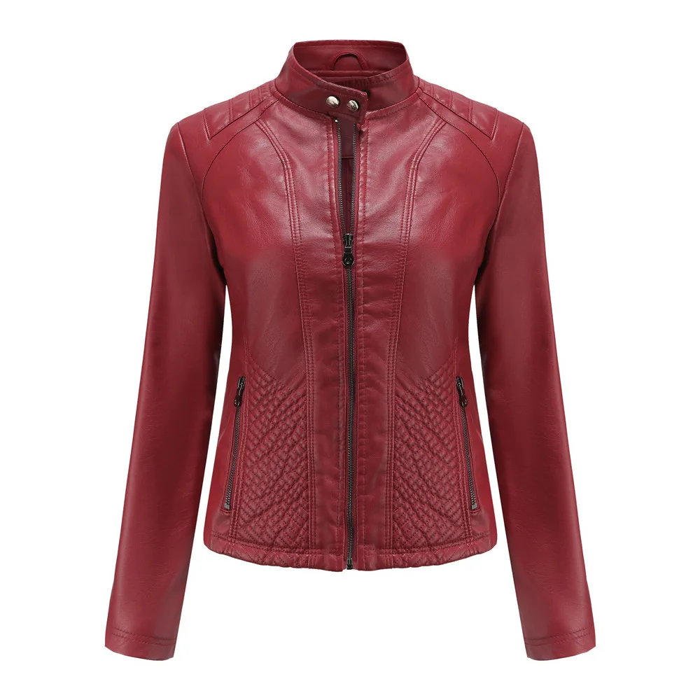 Dames Punk Leren Jas Met Staande Kraag, Motorjas, Grote, Kwaliteit, Herfst Rits Leren Jas Top