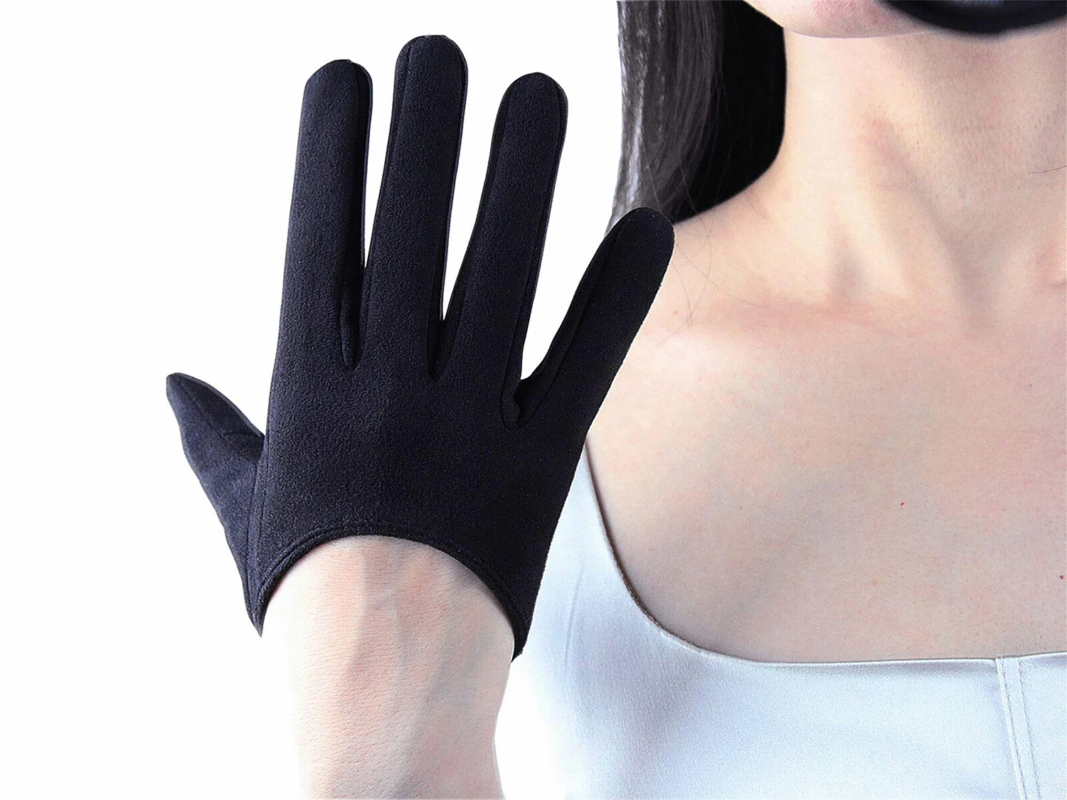 DooWay Women Black Suede Gloves Faux Leather 13cm Extra Short Double-faced Usual Cold Weather Fashion Driving Cosplay Gloves