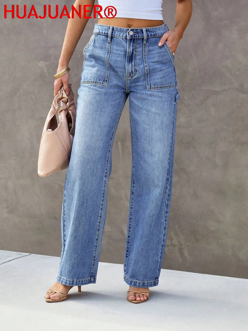 

Women's Light Blue Wide Leg Straight-Leg Jeans - Stylish and Comfortable Denim Pants for Effortless Fashion