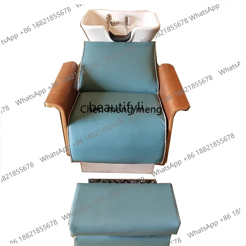 

xx1Hairdressing Solid Wood Shampoo Deep Basin Punch Bed Barber Shop Flushing Japanese and Korean Simple Ceramic Basin Shampoo Ch