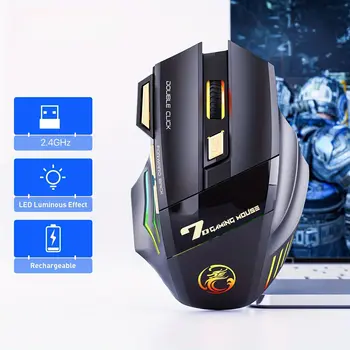 2.4G Kablosuz Oyun Faresi, Şarj Edilebilir Sessiz Kablosuz Fare, 3200 DPI Ayarlanabilir, Çift Tıklama Tuşu, Renkli RGB Işıklar 6 best sales Yan düğmeli oyun faresi - №4