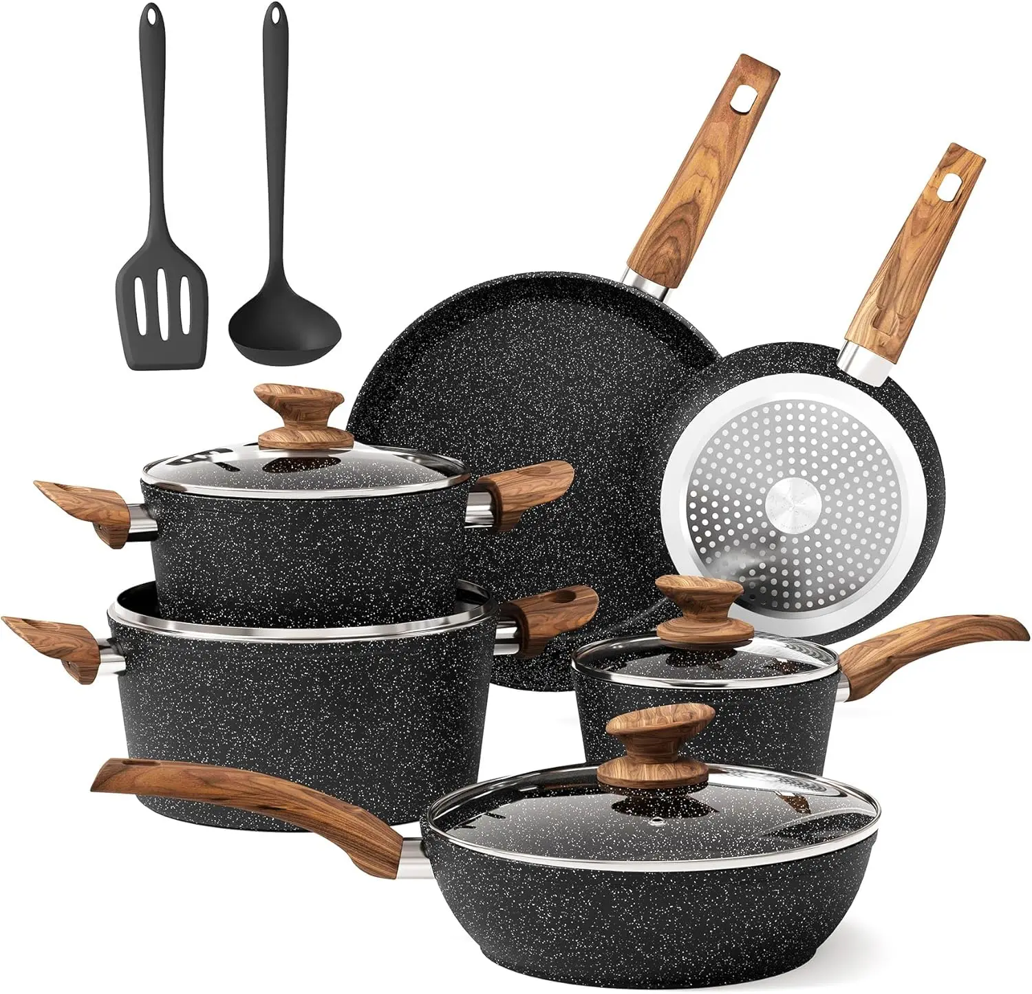 

Induction Pots and Pans Set Non Stick, 12 Piece Nonstick Kitchen Cookware Sets, Nonstick Granite Cooking Set Induction Pots and