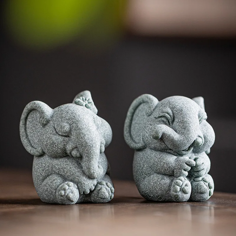 

Creative Couple Lucky Elephant Pair Tea Ornaments Tea Pet Ornaments Cute Elephant Home Living Room Desktop Entrance Decoration L