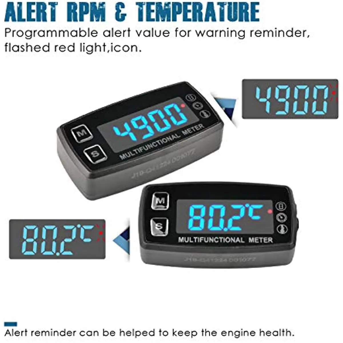 Imagem -05 - Digital Led Motor Hour Meterrpm e Temperatura Display Lembrete de Manutenção Externo Powered Operando para Cortador de Grama Outboard