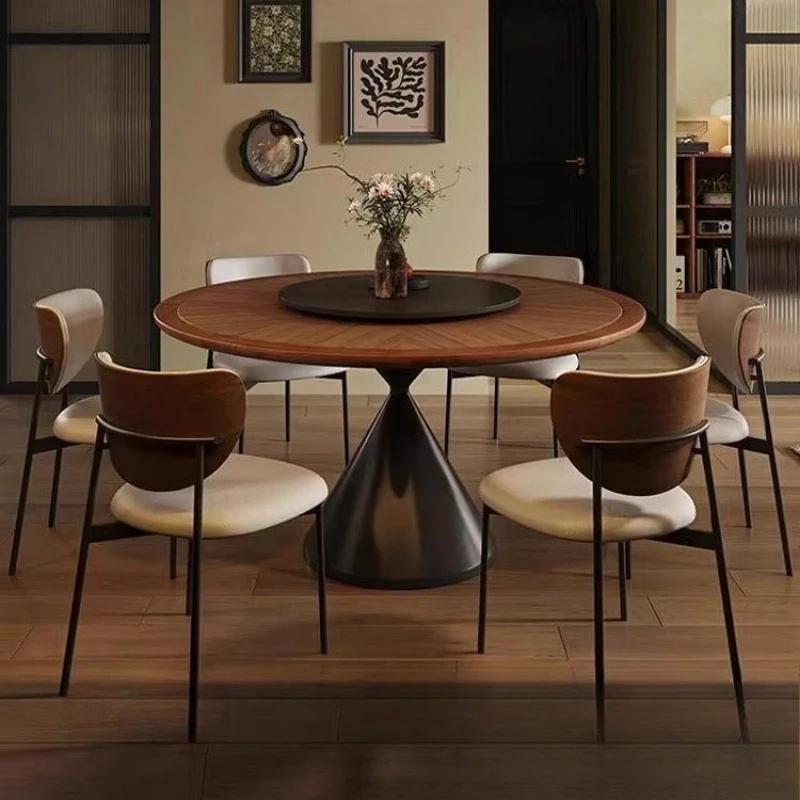 

Nordic log home retro dining table antique simple Internet celebrity round dining table and chair combination