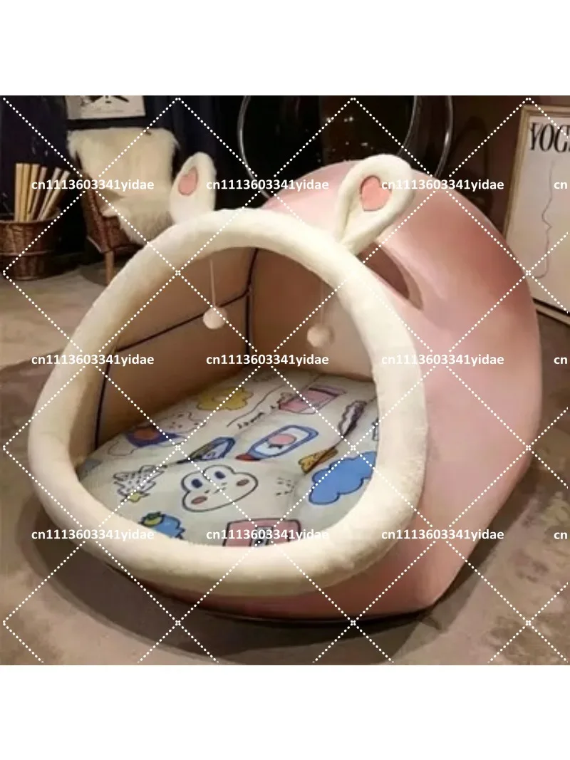 Cozy Pet Tent Bed for Cats & Small Dogs, Soft Plush Nest Couch for Living Room, Cartoon Sleeping Den for Bedroom