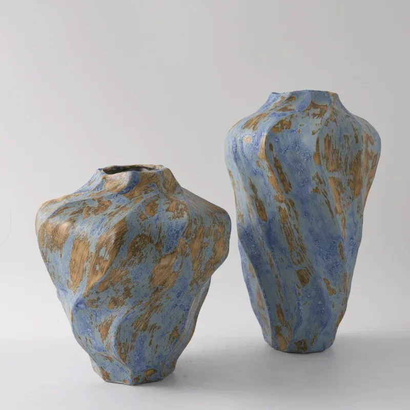 Jingdezhen ceramic ornaments, light luxury high-end wabi-sabi wind art vase, retro pottery pot