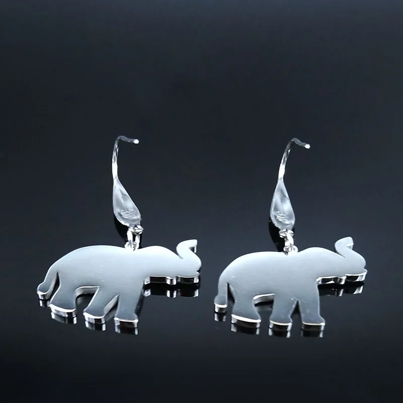 Elephant Stainless Steel Dangle Earrings Women Black Enamel Animal Earrings Jewelry pendientes acero inoxidable mujer E2036S02