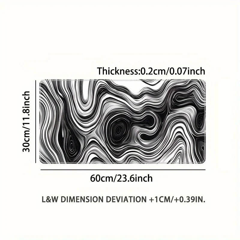 Black White Swirl Extra Large Desk Mat Non-Slip Rubber Gaming Mouse Pad for PC Laptop Workspace