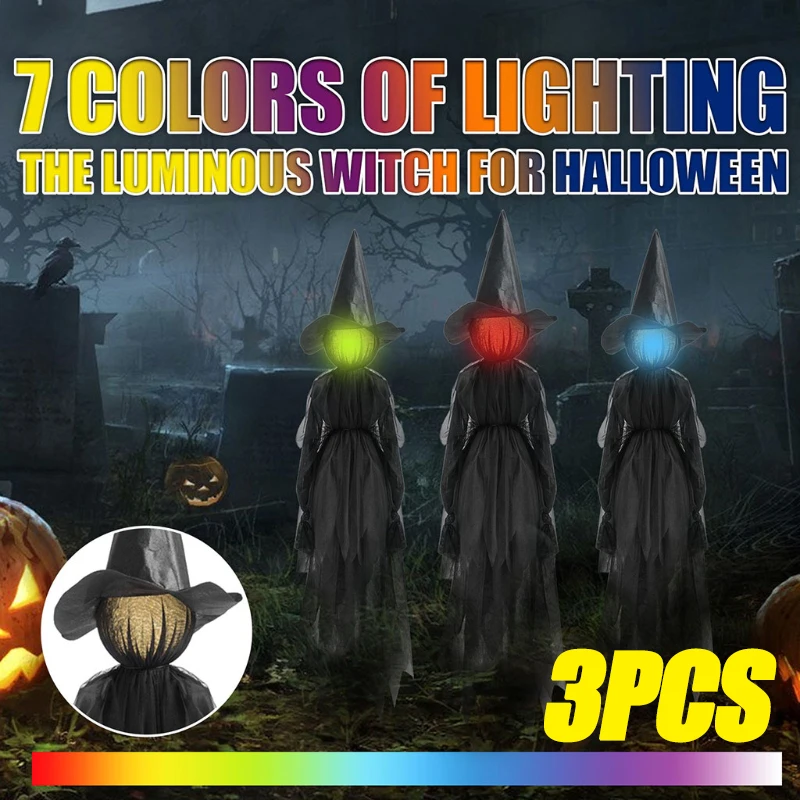 3PCS Halloween Glowing Witch Ghosts Outdoor Large Glowing Hands Holding Screaming Witch Horror Props Party Decoration