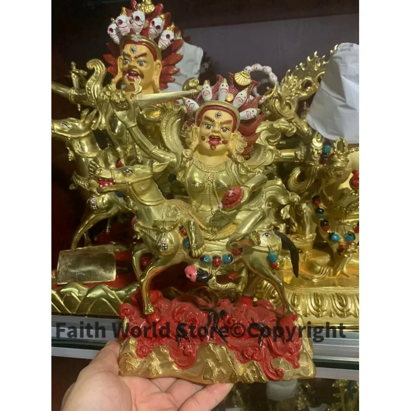 21CM large High-grade gold gilding Buddha brass statue HOME family effective protection Tibetan Nepal Palden Lhamo Buddha