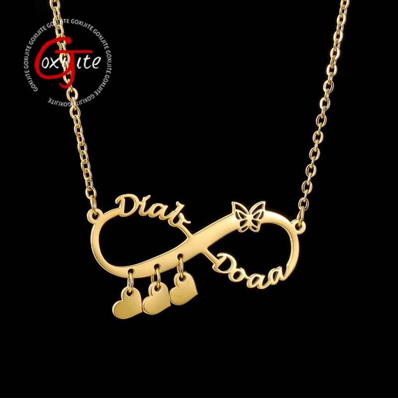 

Goxijite Personalized Name Necklace For Women Stainless Steel Custom Infinity Heart Butterfly 2 Names Necklaces Jewelry Gift