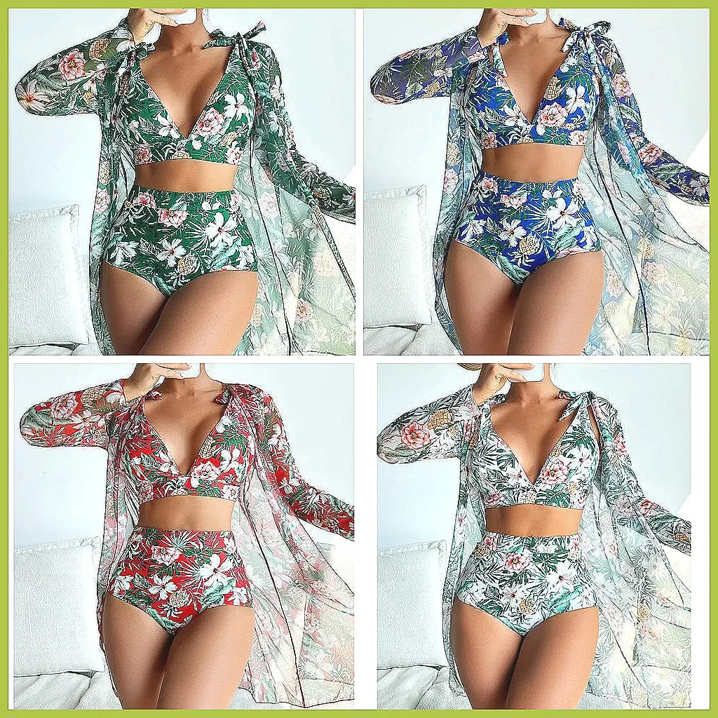 

Купальник-бикини 3-в-1 с эффектом пуш-ап для женщин, 2026, с принтом, для пляжа и бассейна