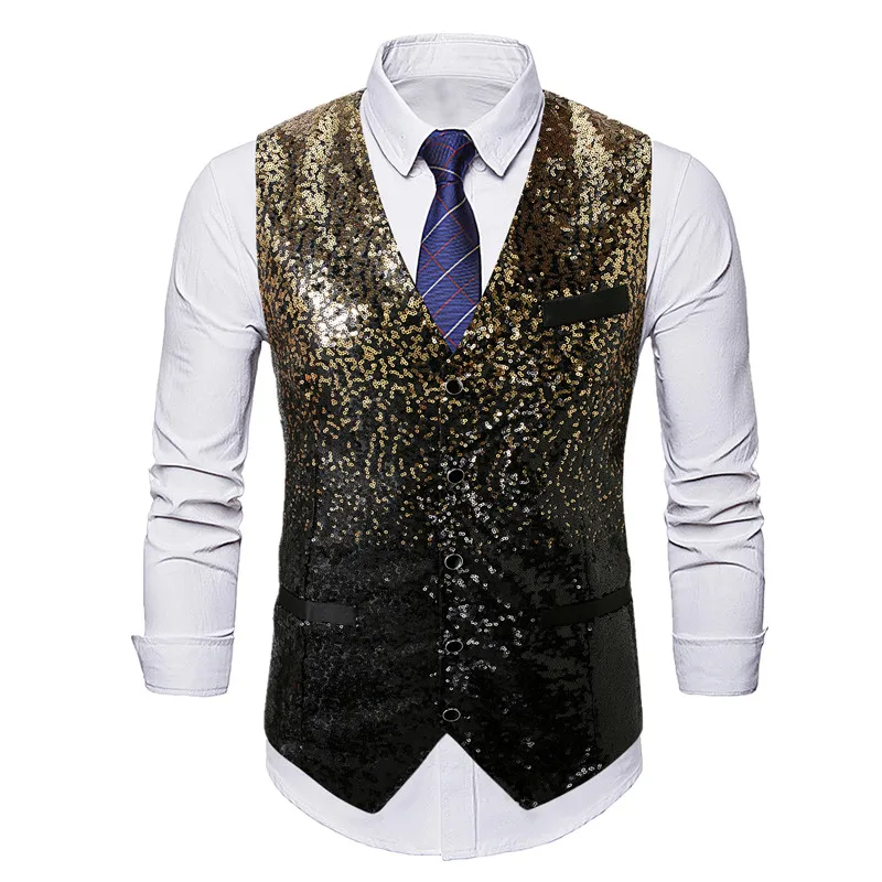

Fashion Men Luxurious Sequined Vest Pianist Singer's Wedding Dance Party Performance Dress Waistcoat