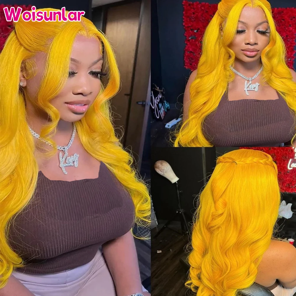 Yellow 13x4 6x6 Lace Frontal Wig Brazilian Body Wave Human Hair Wig Pre Plcuked Yellow Colored 4x4 5x5 6x6 Lace Closure Wig