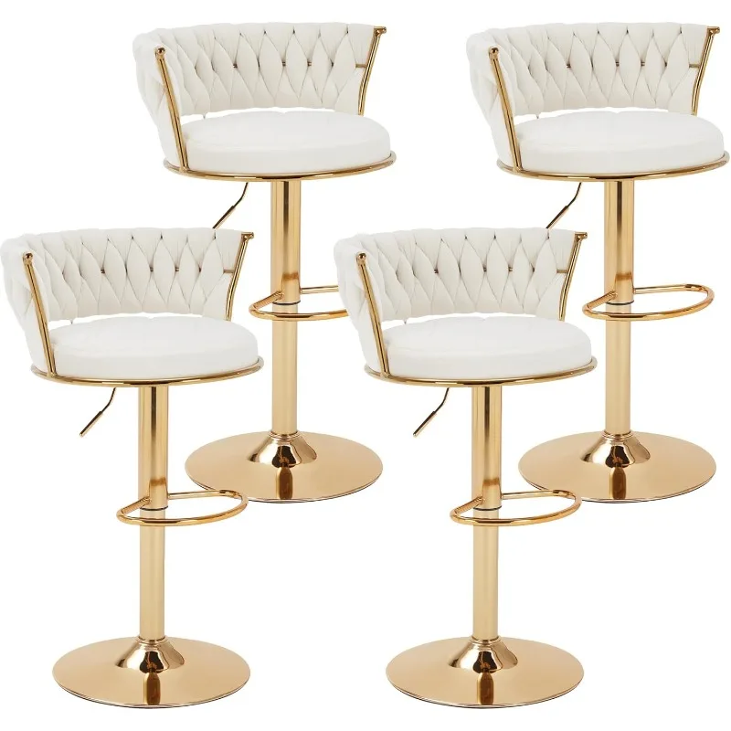 Bar Stools Set of 4, Adjustable Barstools Counter Height Stools with Back and Arm, Velvet Woven Kitchen Island Stools