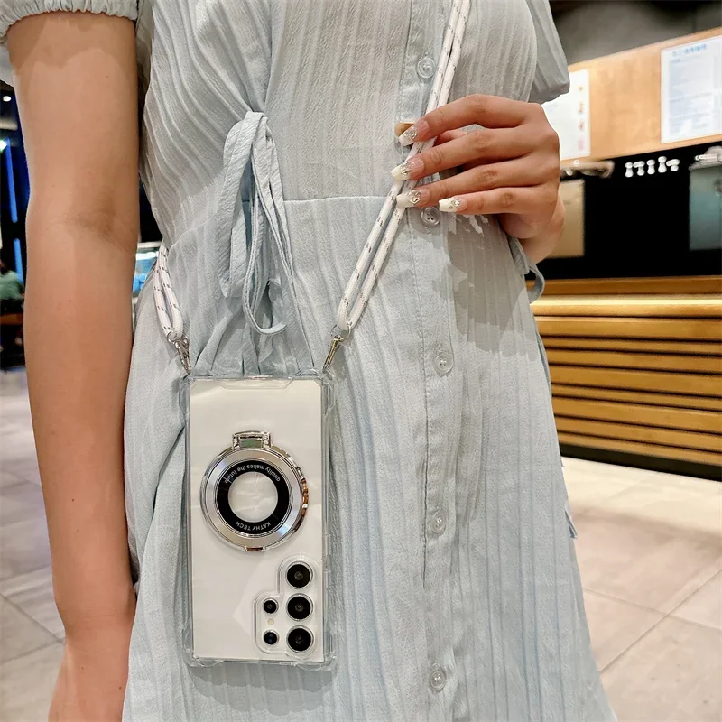 Crossbody Lanyard Magnetic Phone Case for Samsung Galaxy S26 S25 S24 S22 Ultra Plus S23 FE A35 A55 A16 A26 A36 A56 Ring Cover