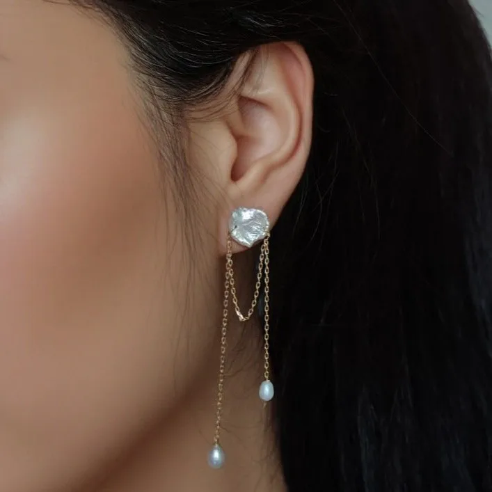 

Irregular Baroque Pearl Long Chain Tassel Earrings 14K Gold Plated Dangle Earrings Minimalist Jewelry for Women Daily Wear