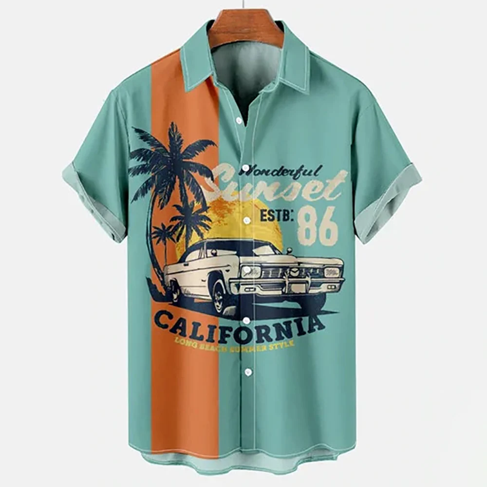 2022 Summer Men\'s Hawaiian Shirts Seaside Clothing Casual Coconut Tree Shirts Men\'s Retro Shirts Fashion Loose Short Sleeves 5xl